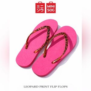 MINISO Life Pink Flip Flops Leopard Strap Summer Sandals
